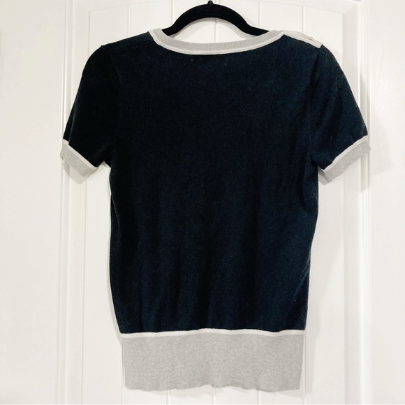 BANANA REPUBLIC Black grey white short sleeve knit top ~ Goth XS SMALL sweater - Picture 12 of 12